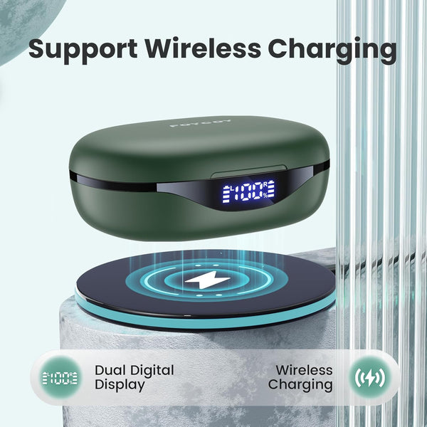 Wireless Earbuds, 90H Playtime Bluetooth Headphones, over Ear Buds with LED Display, Stereo Bass Earphones, Wireless Charging Case, IPX7