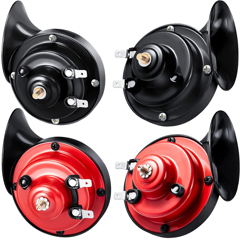 NUENUN 300DB Super Loud Train Horn for Truck, Boat, Car - 4pcs 12V Waterproof Double Air Electric Snail Single Horn With Raging Sound (Black and