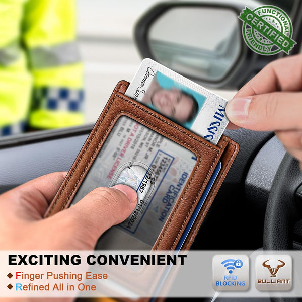 BULLIANT Men Slim Leather Wallet Money Clip 7Cards-Gift Boxed-RFID Blocking | Easy Access | Pocket Fit | Minimalist Skinny Brick Brown7490 Alaska