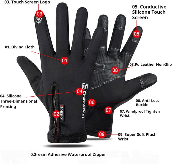 10℉ Winter Gloves Men Women Warm Glove Touch Screen for Cycling Running Fishing Driving Hiking Skiing Cold Weather Large Grey