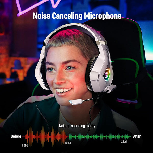 Ozeino Gaming Headset for PC, Ps4, Ps5, Xbox Headset with 7.1 Surround Sound Gaming Headphones with Noise Canceling Mic, LED Light Over Ear