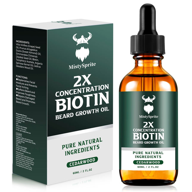Beard Growth Oil - 2X Concentration Biotin Beard Oil for Men (2 oz) - Natural Mens Beard Oil with Argan Oil, Jojoba Oil 