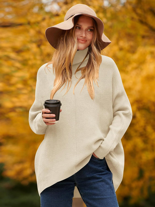 ANRABESS Womens Oversized Turtleneck Batwing Long Sleeve Casual Cozy Baggy Knit Pullover Tunic Sweater 2026 Fall Outfits Medium Apricot