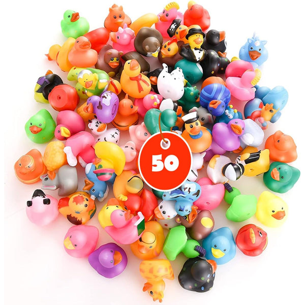 Rubber Ducks for Jeep Ducking 50 PCS Assorted Rubber Ducks for Duckies Games, Jeeps Ducking / Cruise Ships and Bath / Pool Play - Small 2 Inch