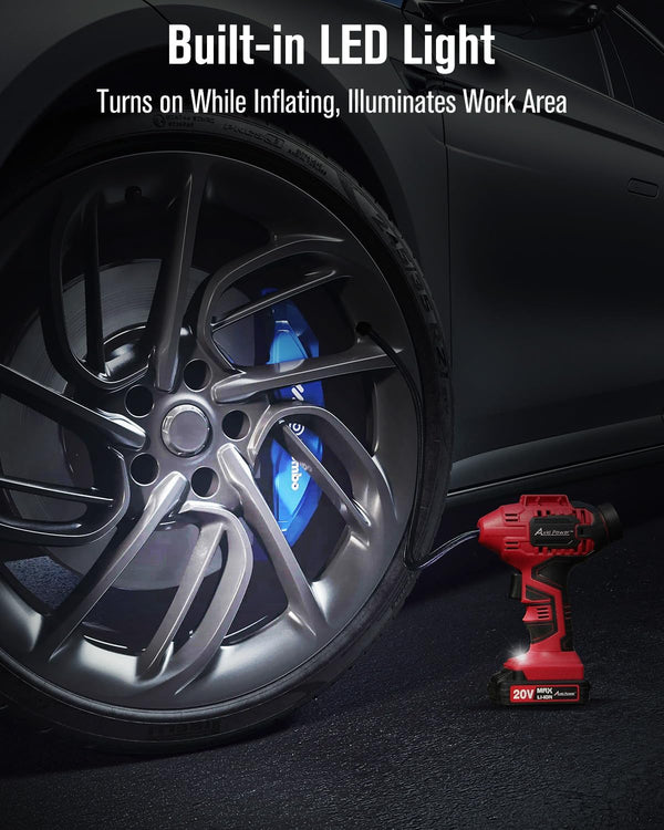 AVID POWER Tire Inflator Portable Air Compressor, 20V Cordless Car Tire Pump, Rechargeable Battery Powered Air Compressor w/12V DC Adapter,