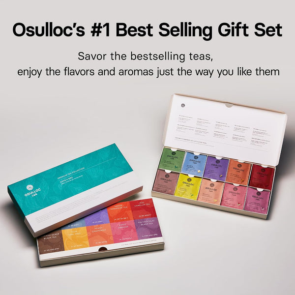 OSULLOC Premium Tea Collection (40 Count, 10 Flavors X 4 Ea), Assorted Tea Bag Sampler, Premium Organic Pure & Blended Self Care Gift Set Box from