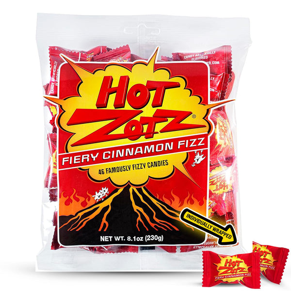 ZOTZ Fizzy Sour Candy Bulk - Retro Italian Hard Candy Individually Wrapped - Classic Nostalgic Fiery Cinnamon Flavor - 46 Pieces Bag for Party