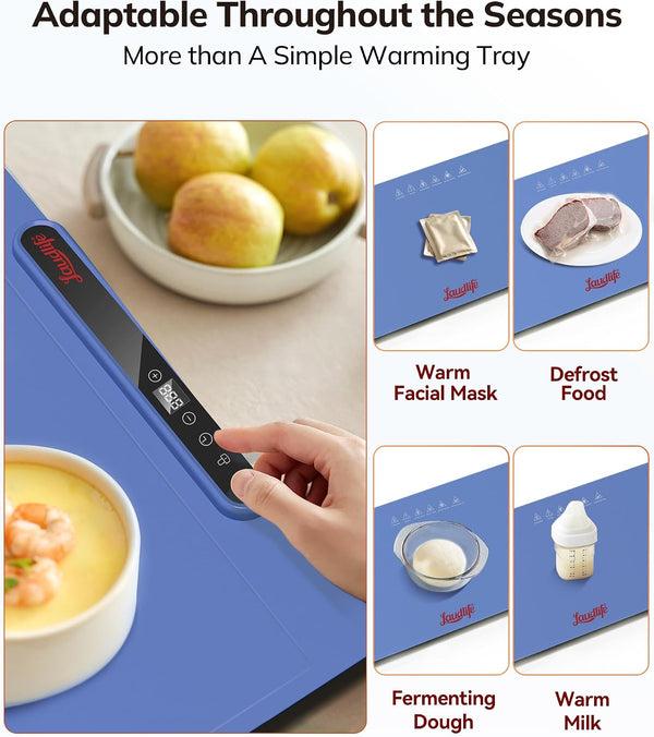 Laudlife Electric Warming Mat for Food, Roll-Up Silicone Heating Pad with 7 Adjustable Tempmaster Levels, Foldable Warming Tray for