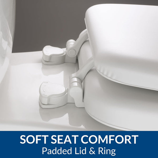 Mayfair Padded Toilet Seat, Cushioned Soft Vinyl over Wood Core Seat, Secure Hinges, Easy Clean, Made in USA, Round, White Round White Toilet Seat