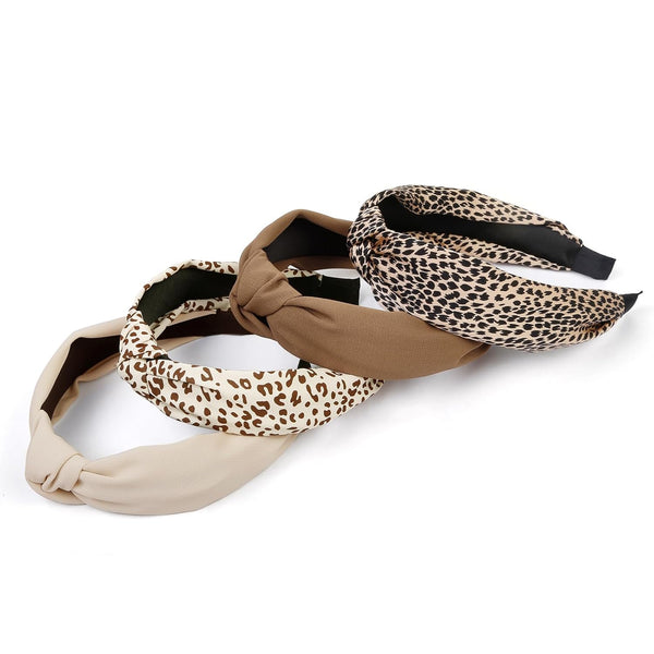 Knotted Headbands for Women Non Slip Fashion Knot Headband Fall Outfits Beige Brown Leopard Head Band