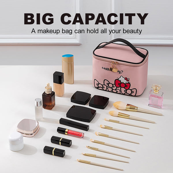 AmBealla Makeup Bag Large Waterproof Cosmetic Bags with Makeup Brush Holder,Cute Printed Makeup Organizer for Women Traveling,Portable Toiletry