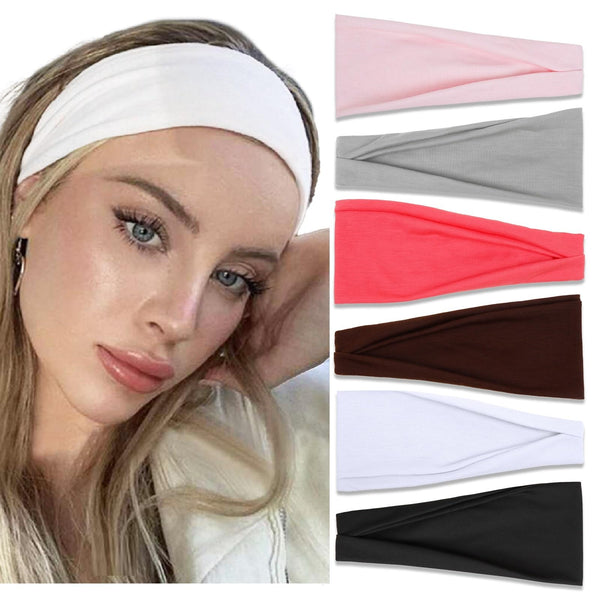Women's Non-Slip Thick Headbands - Stretchy Sweat Bands for Yoga, Workout, Everyday Use - Pink Fashion Hair Accessories Set 6