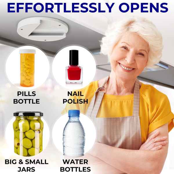 Under Cabinet Lid Jar Opener - for Weak Hands and Seniors with Arthritis - Heavy Duty, Allows to Easily Unscrew Any-Size Lid - Effortless Bottle &