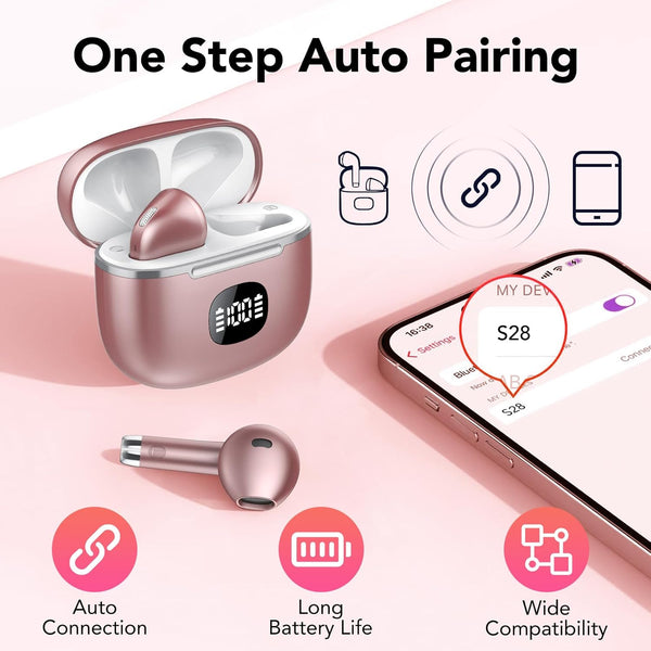 Wireless Earbuds, Bluetooth Headphones 5.3, 50H Playtime LED Display Deep Bass Ear Buds with 4 ENC Noise Cancelling Mic, IP7 Waterproof In-Ear