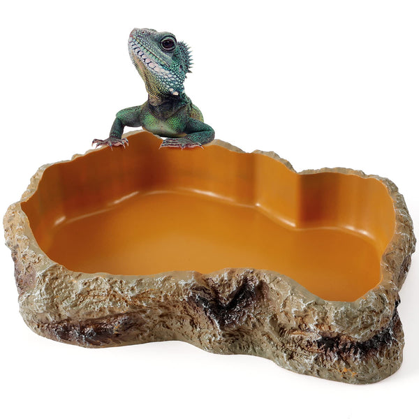 Reptile Food Water Resin Rock Bowls Lizard Gecko Worm Feeding Dish Mini | Amphibian Feeder Bowl Terrarium Decor for Bearded Dragons, Chameleon,