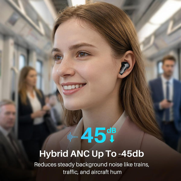 TOZO Hybrid Active Noise Cancelling Wireless Earbuds with 6 Mics AI Clear Call Ear Buds 55H Playtime with LED Display 32 Preset Eqs via APP