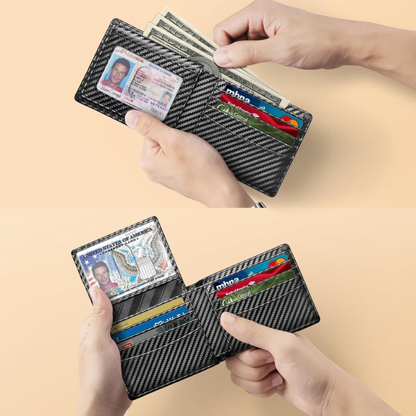 Zitahli Men'S Slim RFID Blocking Leather Wallet,12 Card Slots Bifold Wallet,Ultra-Thin 0.39" Front Pocket Design 2 ID Window with Gift Box