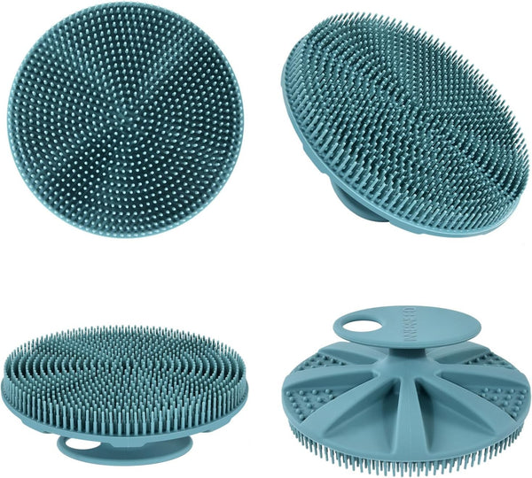 INNERNEED Food-Grade Soft Silicone Body Scrubber Shower Brush, Dark Green | Handheld Cleansing Skin Brush, Gentle Exfoliating and Lather Well,
