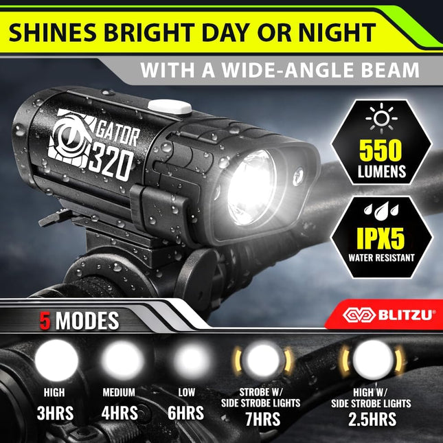 BLITZU Bike Lights, Super Bright Bicycle USB-C Rechargeable Headlight, Taillight