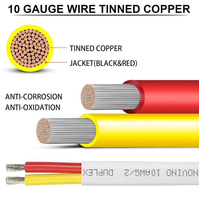 10 Gauge Marine Wire,10 AWG 50ft Marine Grade Wire Duplex Tinned Copper Heavy Duty Sheathed Cable for Automotive/RV/Camper/Trailer Outdoor Use 50