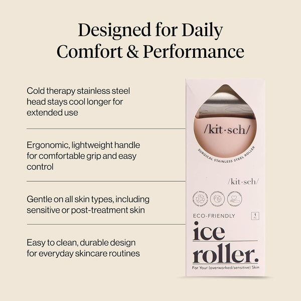 Kitsch Ice Roller for Face – Stainless Steel Ice Face Roller to Reduce Puffiness, Redness & Headaches – Cooling Facial Roller for Skin Care,
