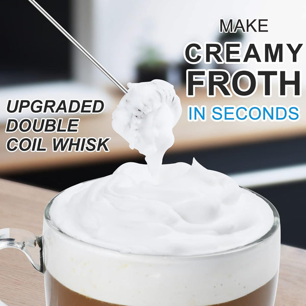 Double Whisk Milk Frother, Handheld Electric Blender stick, Drink Mixer with Food Grade Stainless Steel Stirrer, Battery Operated Foam Maker for