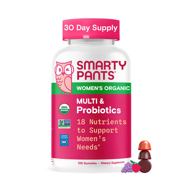 Smartypants Organic Women'S Multivitamin Gummies: Biotin, Probiotics, Methylfolate, Omega 3 (ALA), Vitamin D3, C, Vitamin B12, B6, A, K & Zinc,