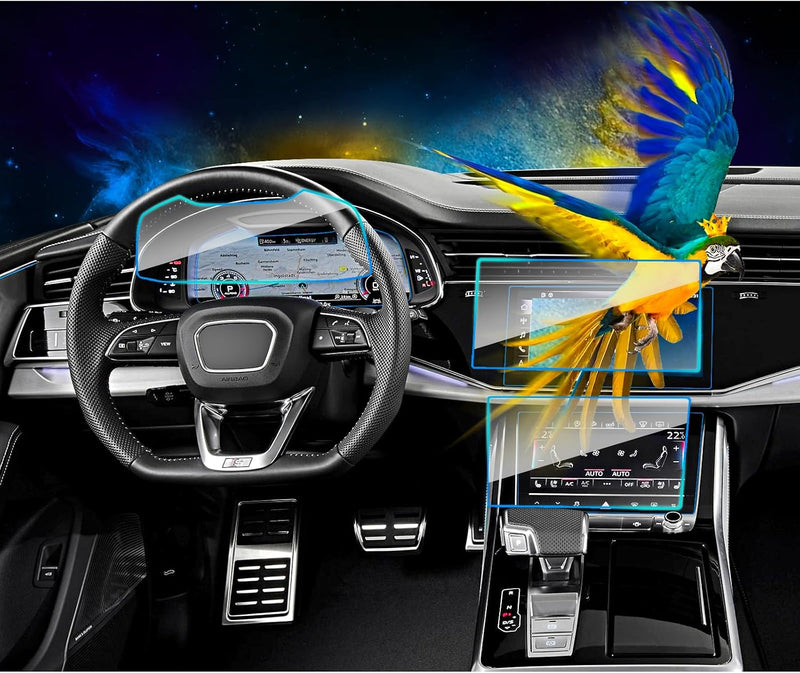 3pcs 2026 2025 2024 2023-2020 Audi Q7 / Q8 10.1-inch Screen Protector Navigation a smaller 8.6-incher located below,Dashbord Tempered Glass