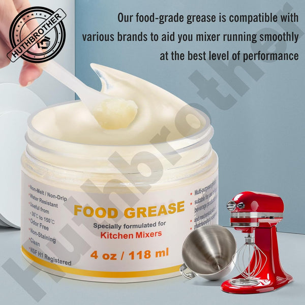 4 Oz Food Grade Grease for Kitchen Aid Stand Mixer - by Huthbrother, Universally for Kitchen Stand Mixer, Mixer Gear Attachments, Include Gasket