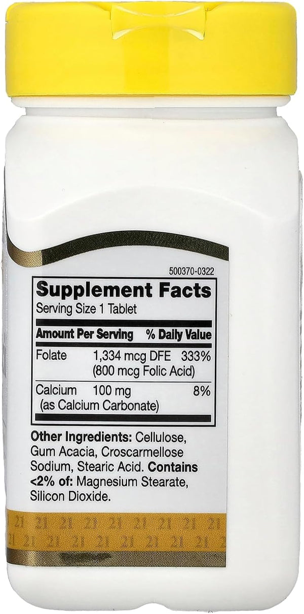 21st Century 800 mcg Folic Acid Tablets, Assorted, 180 Count Unflavored 180 Count (Pack of 1)