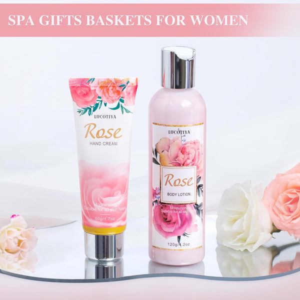 Gifts for Women, Happy Birthday Gifts for Women, Mothers Bath and Body Gift for Woman with Unique Rose Self Care Gift, Home Spa Gift Basket for
