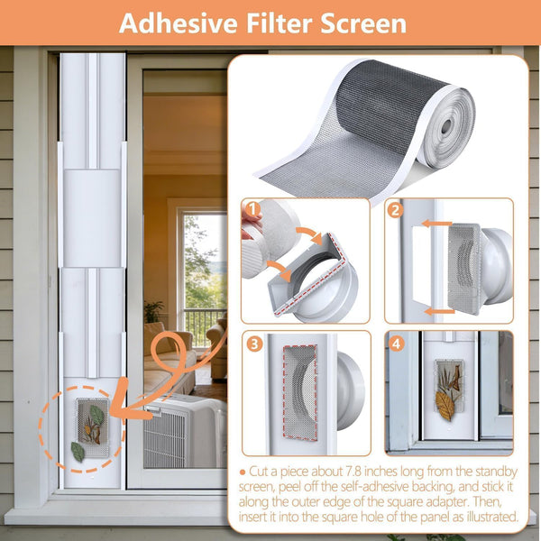 95" Sliding Door AC Vent Kit with Φ 5.9"AC Hose Filter Screen & Weather Stripping Universal 5.0/5.9 Inch Coupler for Window/Sliding Glass Door