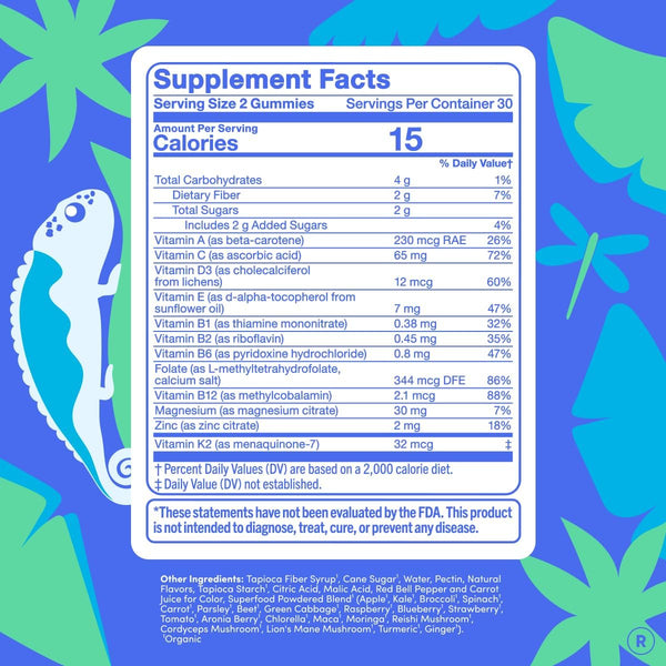FIRST DAY Vitamins for Teens - Teen Multi Vitamins for Girls & Boys 12-17, Organic Fruit & Veggie Blend - 12 Key Nutrients: Vitamins A, B1, B2,