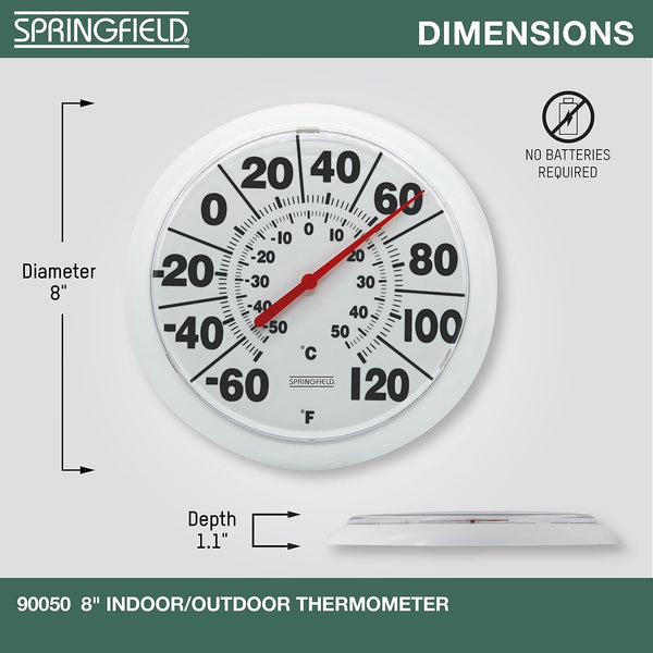 Springfield Indoor Outdoor Big and Bold Dial Thermometer, Wireless Thermometer with Easy to Read Large Numbers for Patio, Pool, and Indoor Areas,