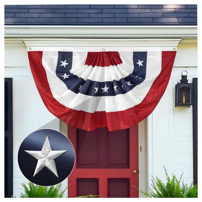 2X4 Ft American Pleated Fan Flag USA Bunting 4Th of July Flags Decor outside Porch Garden Banner Embroidered Patriotic S