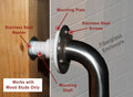 Grab Bar Mounting Kit for Fiberglass Showers - The Solid Mount Made in USA | Anchors directly into a wall stud. One-piece spacer helps prevent