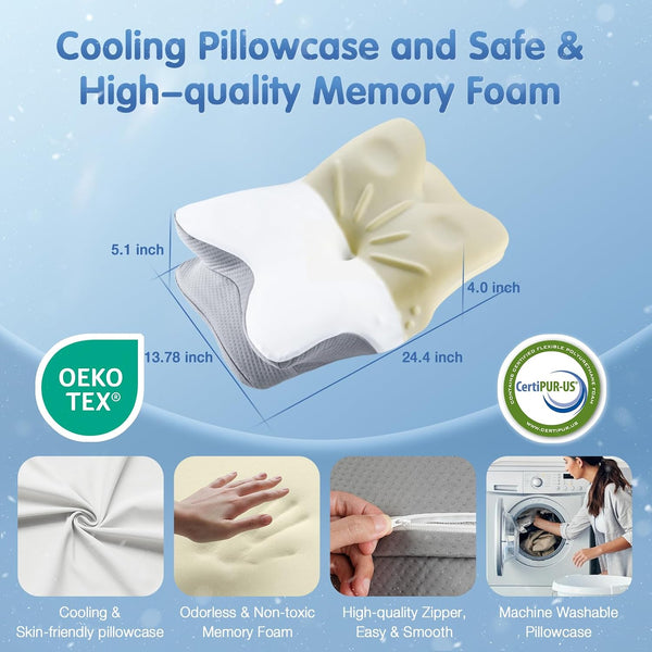 Cervical Neck Pillow for Pain Relief, Adjustable Ergonomic Memory Foam Pillow for Neck and Shoulder Pain, Orthopedic Contour Support Pillows for