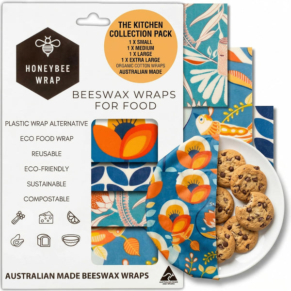 Beeswax Wraps for Food - The Kitchen Collection - Organic Cotton Beeswax Wrap - Reusable Beeswax Food Wrap - Plastic Wrap/Sandwich Bags