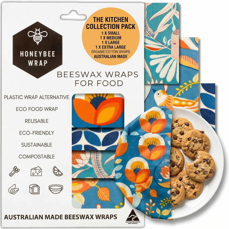 Beeswax Wraps for Food - The Kitchen Collection - Organic Cotton Beeswax Wrap - Reusable Beeswax Food Wrap - Plastic Wrap/Sandwich Bags