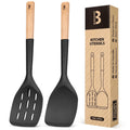 Pack of 2 Silicone Spatula, Non Stick Cooking Utensil Set Wooden Handle Kitchen Turner for Baking Mixing Grilling Serving Food Heat Resistant Non