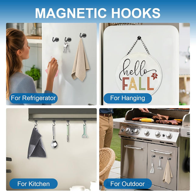 LOVIMAG Black Magnetic Hooks, 30Lbs Strong Magnetic Hooks Heavy Duty with Epoxy Coating for Refrigerator, Magnetic Cruis