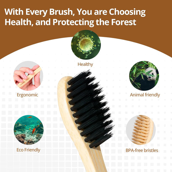 Virgin Forest Bamboo Toothbrushes 10pk, Soft Biodegradable BPA Free Eco Oral Care Soft bristles（10）