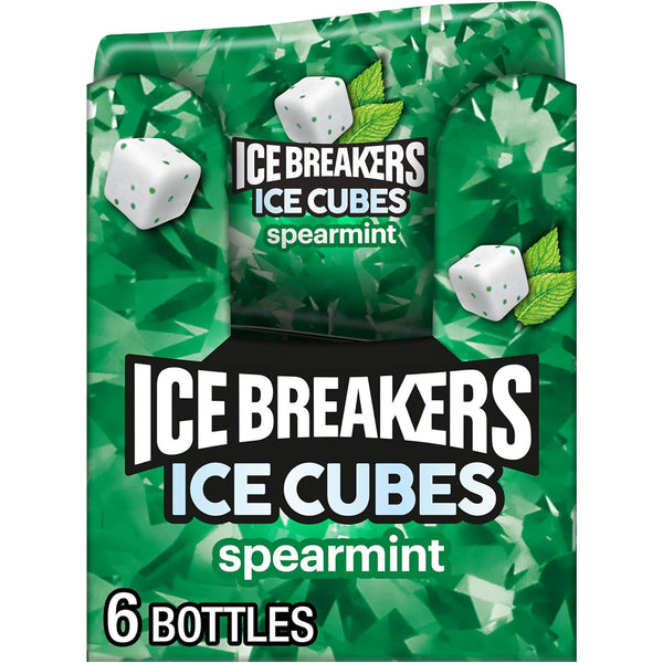 ICE BREAKERS Ice Cubes Spearmint Sugar Free Chewing Gum Bottles, 3.24 Oz (6 Count, 40 Pieces)
