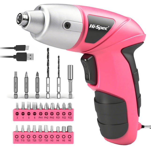Hi-Spec Small Electric Screwdriver, Mini Drill Set, Rechargeable 3.6V Cordless Screwdriver with 26 Driver Bits, Power To