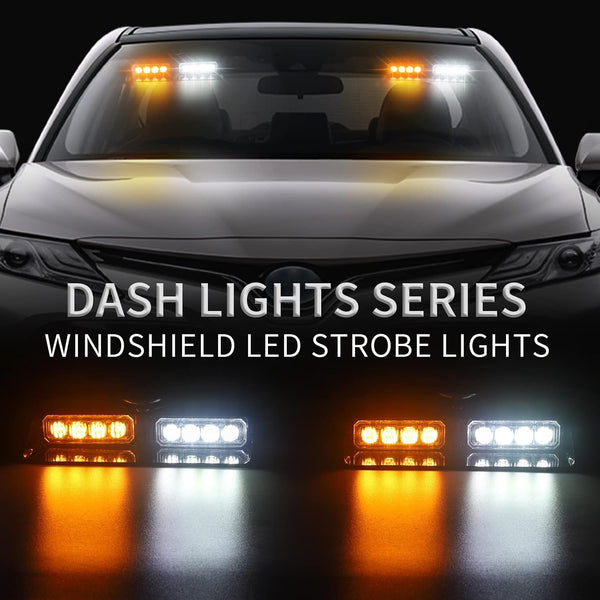 XRIDONSEN 2 in 1 Dash Strobe Lights Interior Windshield Emergency Lights | Amber White Warning Hazard Safety Flashing Light w/ Suction Cups for