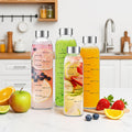 Glass Water Bottles with Lids 17 Oz, Clear Juice Bottles with Stainless Steel Cap, Reusable Glass Drinking Bottle for Juicing, Refrigerator,100%