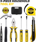 DOWELL Small Homeowner Tool Set 9 Pieces General Household Small Hand Tool Kit with Plastic Tool Box Storage Case HYT8