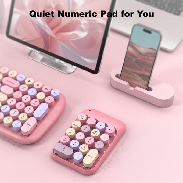 MOFII Wireless Number Pads - Pink Numeric Keypad 18 Keys USB 2.4G round Keycap Colorful Extensions Keypads, Financial Accounting Portable Numpad