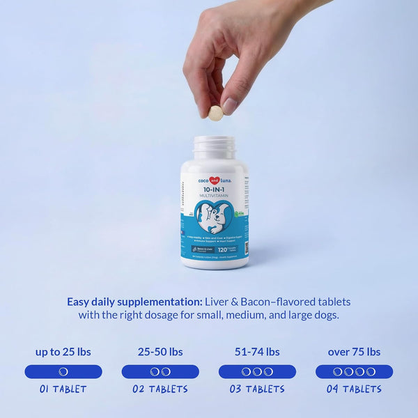 Multivitamin for Dogs 120 Tablets - Glucosamine, Fish Oil & CoQ10 | With Glucosamine, Chondroitin, Fish Oil & CoQ10. Supports joint, skin, heart,