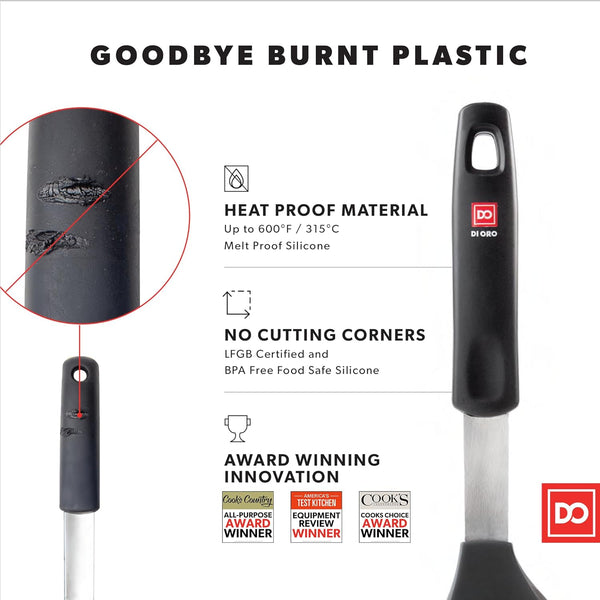 DI ORO Spatulas for Kitchen Use - Forever Warranty - 600°F Heat Resistance Silicone - Turner Spatula Set for Cooking - BPA Free Wide Pancake